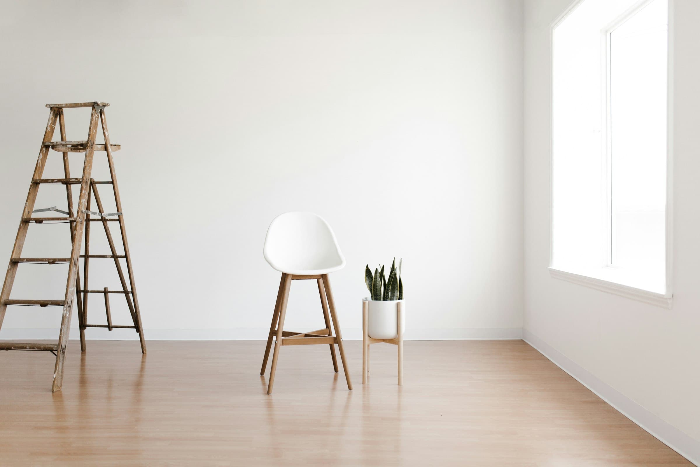Un interior de casa minimalista y tranquilo con luz natural y plantas