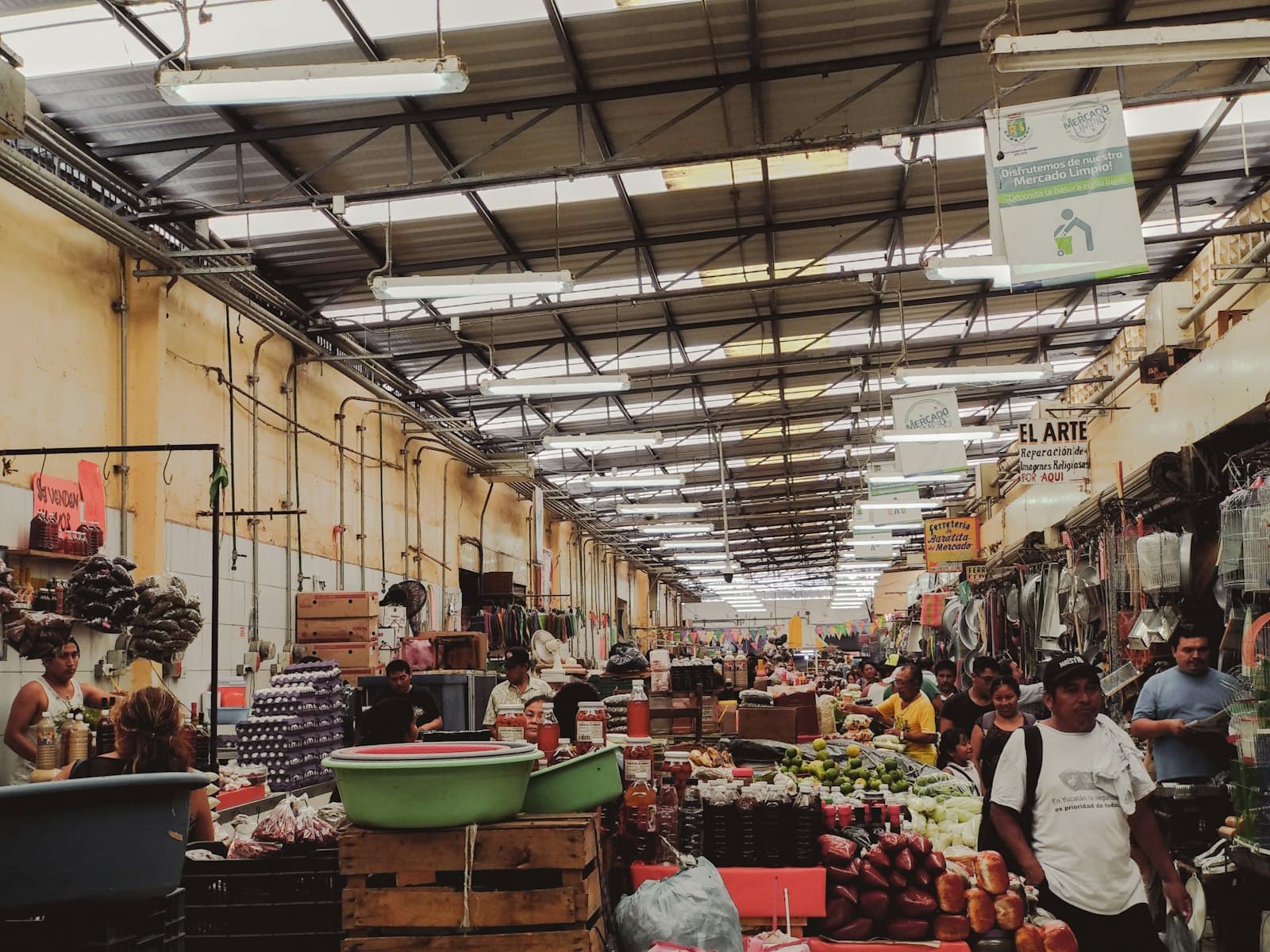 Variedad de frutas y verduras frescas en un mercado local de Mérida